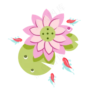 手绘花荷花金鱼图形元素