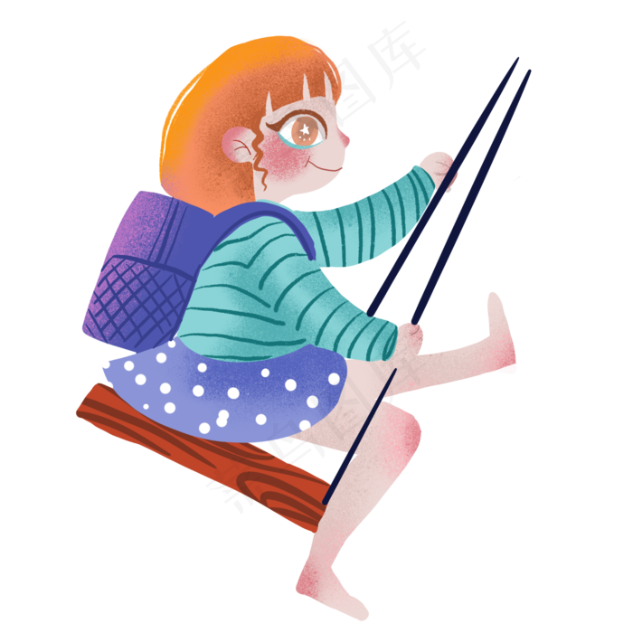 夏季儿童节可爱卡通手绘荡秋千女