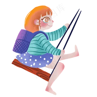 夏季儿童节可爱卡通手绘荡秋千女