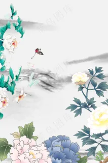 中国风大气牡丹花水墨PSD分层H5 中国风大气牡丹花水墨PSD分层H5