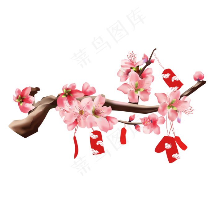 矢量手绘寓意吉祥可拆分幸福桃花,免抠元素(1024*1369px 72 dpi )ai矢量模版下载
