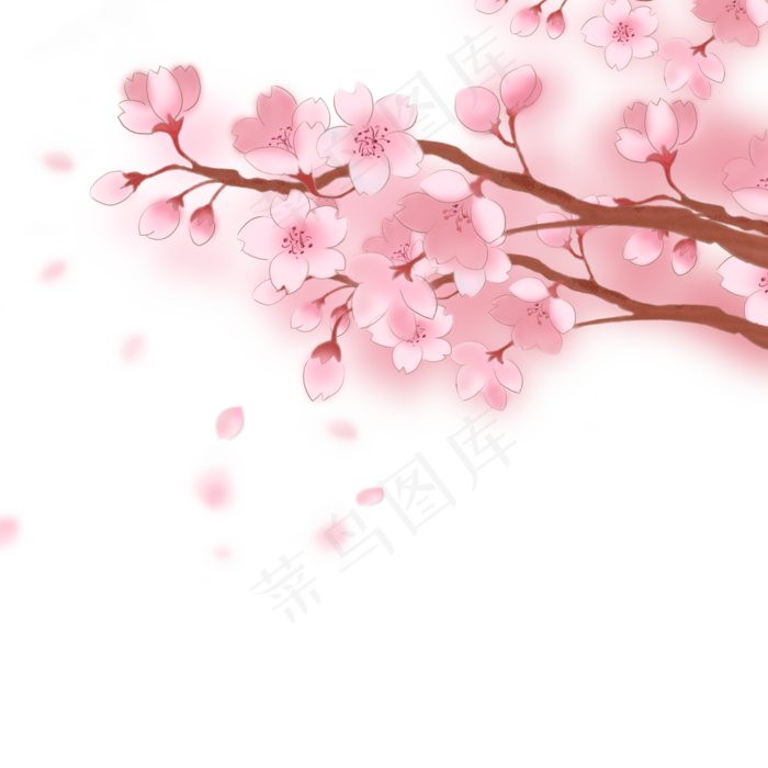 樱花树樱花节春天手绘装饰免扣,免抠元素