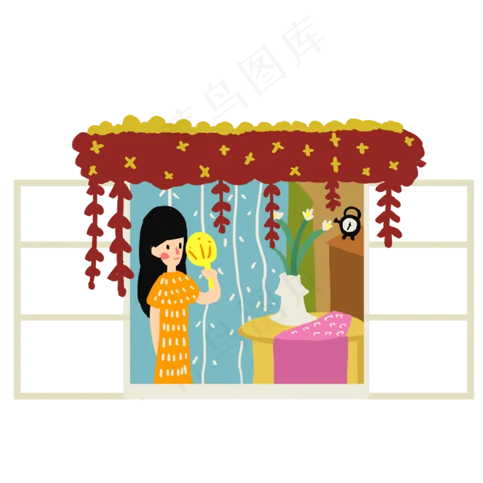 处暑窗户乘凉吹风的女孩元素设计(2000X2000(DPI:96))psd模版下载