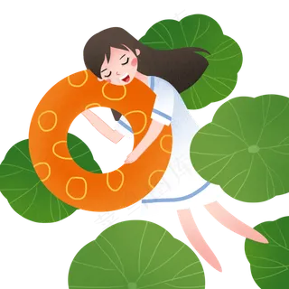 立夏抱着游泳圈睡觉的女孩