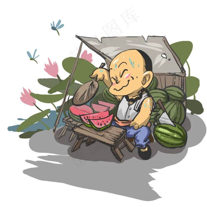二十四节气夏至卖西瓜的摊贩(3000X3000(DPI:300))psd模版下载