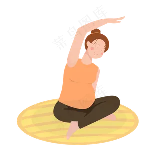 水彩手绘孕妇练瑜伽