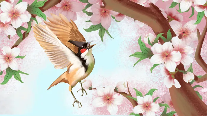 花节粉色四月你好肌理桃花(2880*1620px 300 dpi )psd模版下载