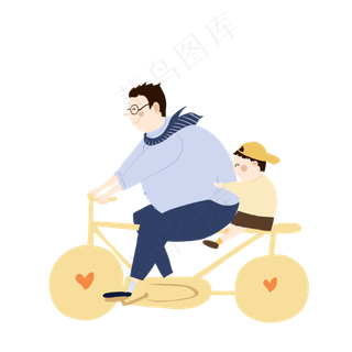 父亲节蓝色系父子骑自行车