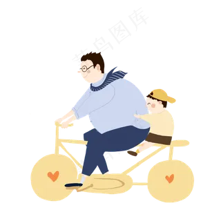 父亲节蓝色系父子骑自行车