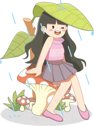 谷雨下雨小雨节气女孩坐在蘑菇上