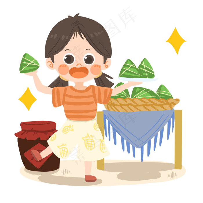 卡通女孩端午节吃粽子PNG素材