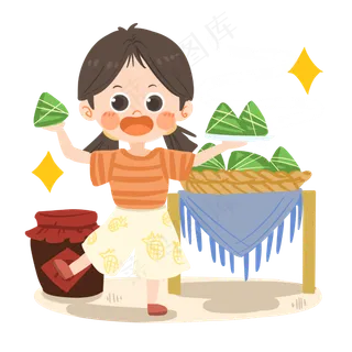 卡通女孩端午节吃粽子PNG素材
