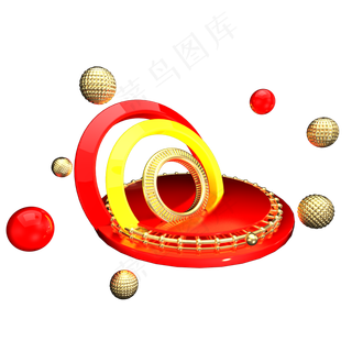 C4D双十一狂欢红色园形舞台,免抠元素