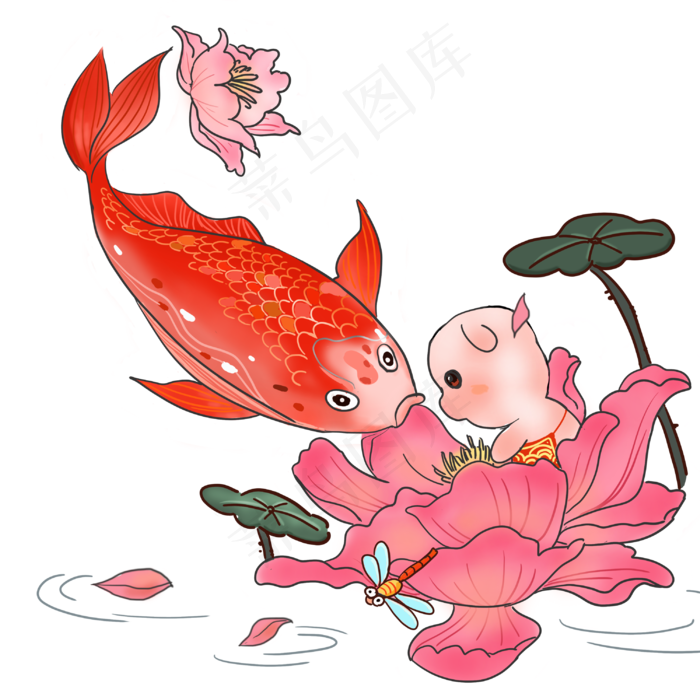 金猪锦鲤荷花荷叶和和美美(3000X3000(DPI:300))psd模版下载