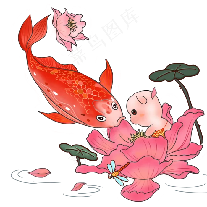 金猪锦鲤荷花荷叶和和美美(3000X3000(DPI:300))psd模版下载