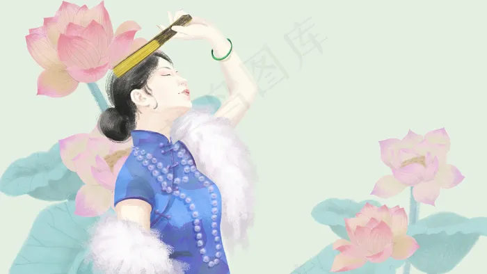 复古风 民国 旗袍女人  荷花
