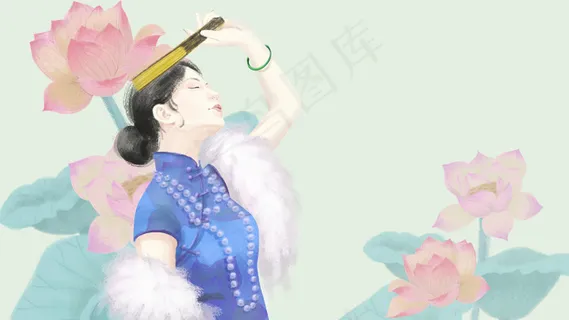 复古风 民国 旗袍女人  荷花 复古风 民国 旗袍女人  荷花