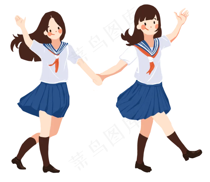 手绘卡通毕业季两个女孩手拉手(1789X1548(DPI:300))psd模版下载