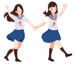 手绘卡通毕业季两个女孩手拉手