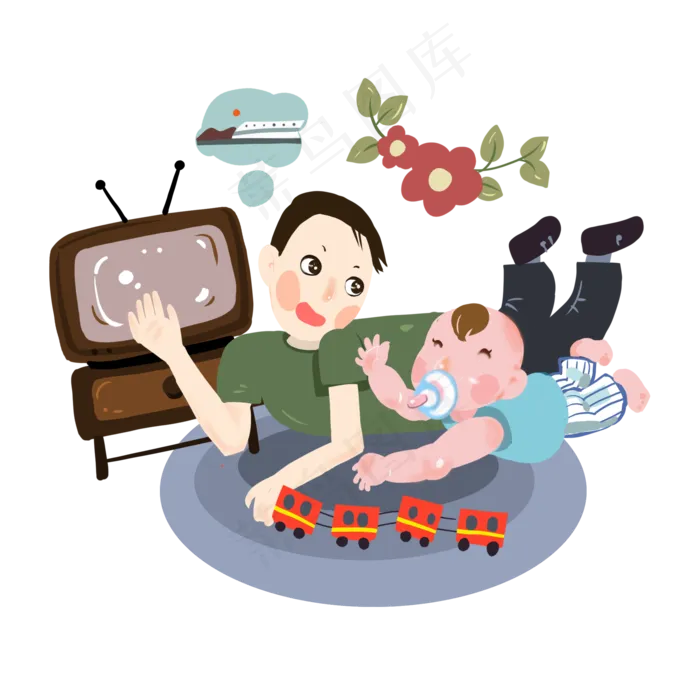 父亲节玩小火车温暖卡通(2000X2000(DPI:300))psd模版下载