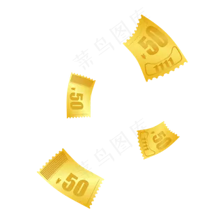 金色优惠券漂浮,免抠元素
