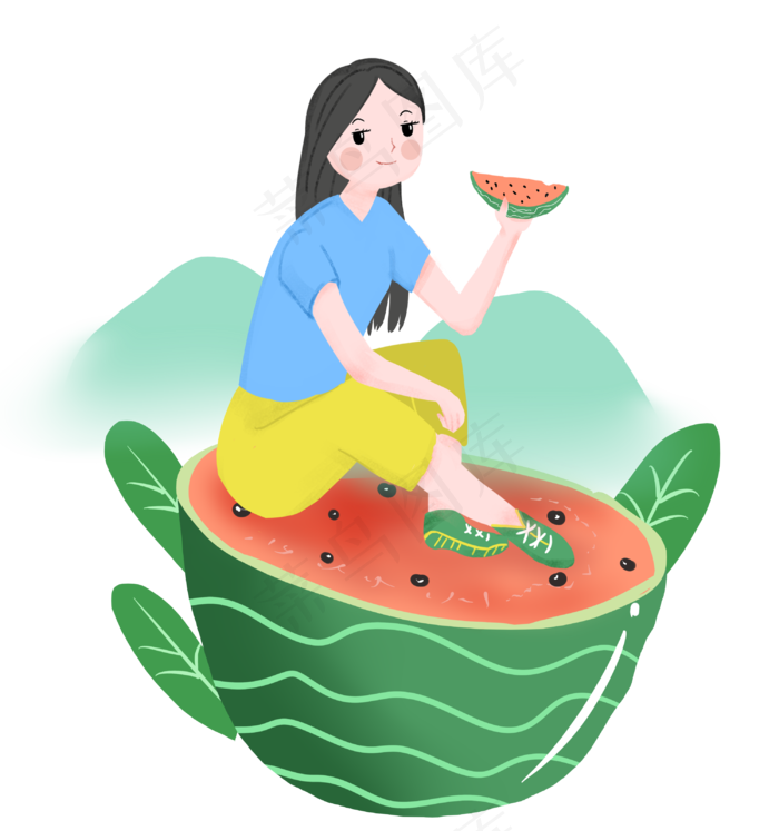 坐在西瓜女孩
