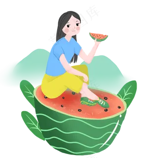 坐在西瓜女孩