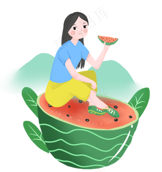 坐在西瓜女孩