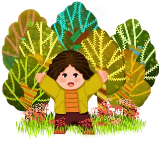 植树节男孩树林欢呼手绘人物PNG