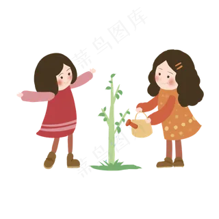 植树节绿色树苗闺蜜