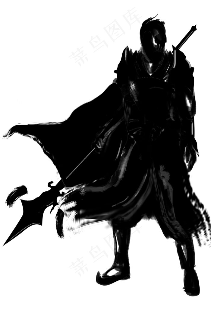 水墨拿长枪人物