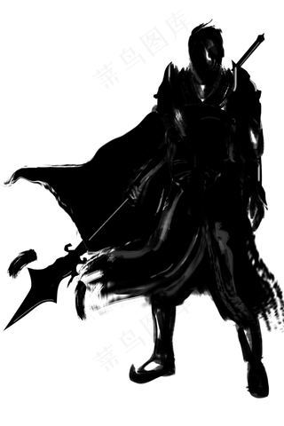 水墨拿长枪人物