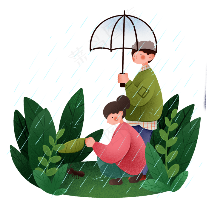 谷雨观察昆虫的小女孩