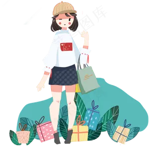 购物人物礼品盒