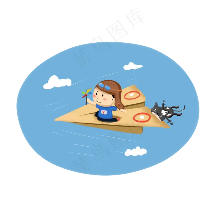六一儿童节趴在纸飞机上飞的孩子(3000X3000(DPI:300))psd模版下载