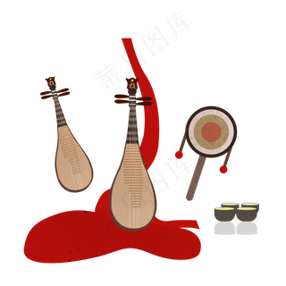 鼠年喜庆琵琶古典红绸中国风新年,免抠元素