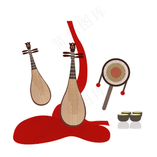 鼠年喜庆琵琶古典红绸中国风新年,免抠元素