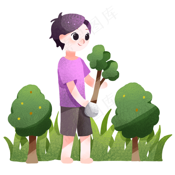 植树节拿着小树苗的男孩插画