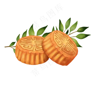 中秋节中秋手绘两块月饼,免抠元素