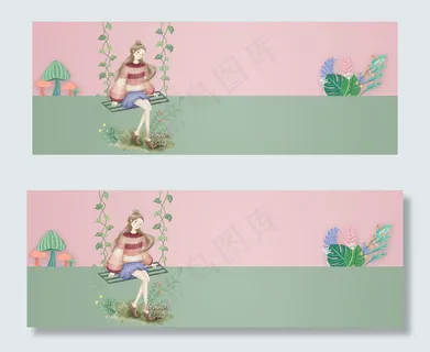 38妇女节手绘几何美女绿色banner 38妇女节手绘几何美女绿色banner