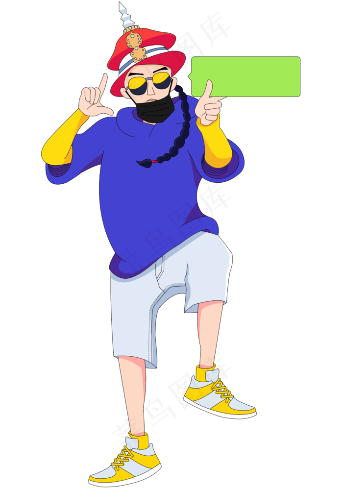 手绘嘻哈皇帝人物插画