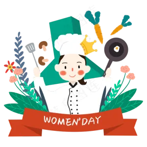 女神节小清新风格戴王冠的女厨师,免抠元素