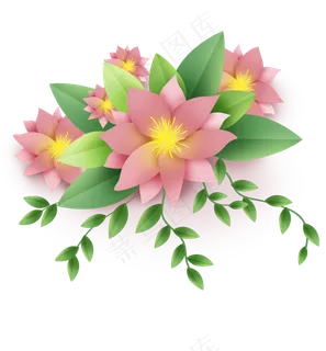 春天立体花卉和叶子