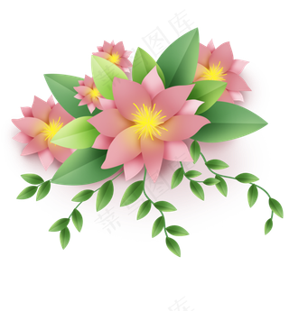 春天立体花卉和叶子