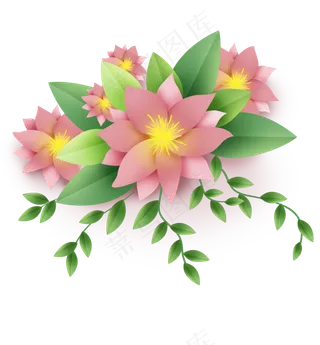 春天立体花卉和叶子