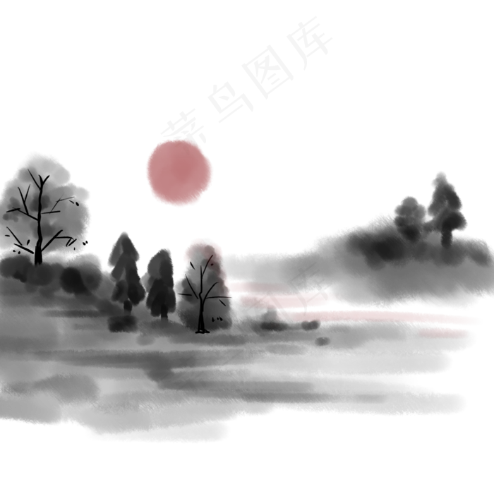 中国风水墨山水植物(3000X3000(DPI:300))psd模版下载