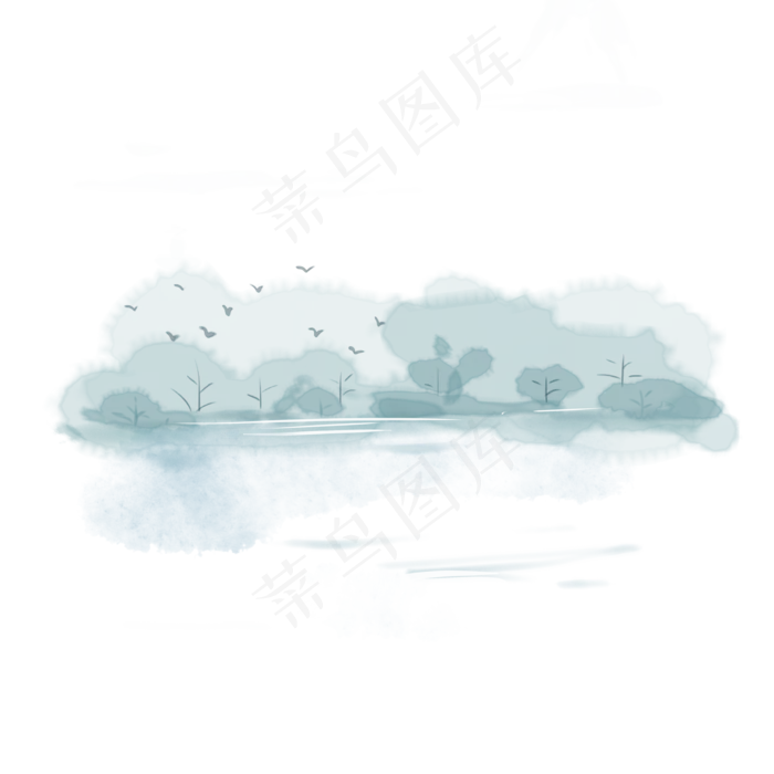 中国风水彩水墨山水风景画(3543X3543(DPI:300))psd模版下载