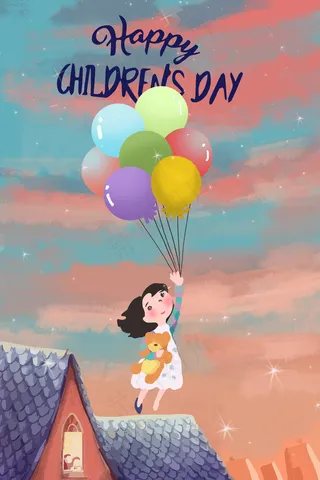 六一儿童节童真梦幻气球女孩
