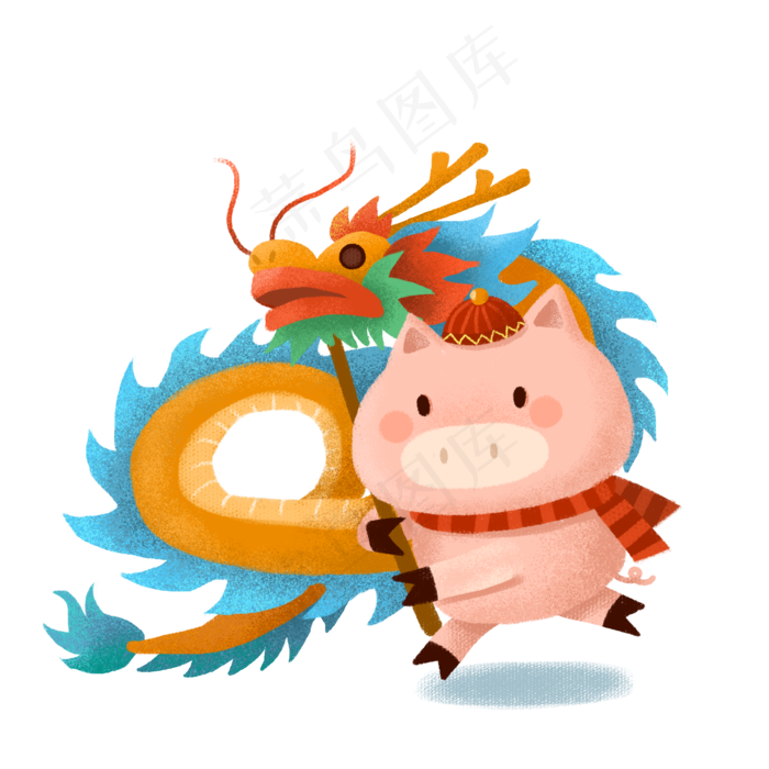 2019喜庆卡通小猪舞龙PNG素材,免抠元素(2000*2000px 300 dpi )psd模版下载
