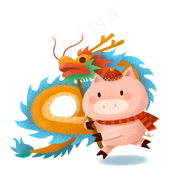 2019喜庆卡通小猪舞龙PNG素材,免抠元素(2000*2000px 300 dpi )psd模版下载
